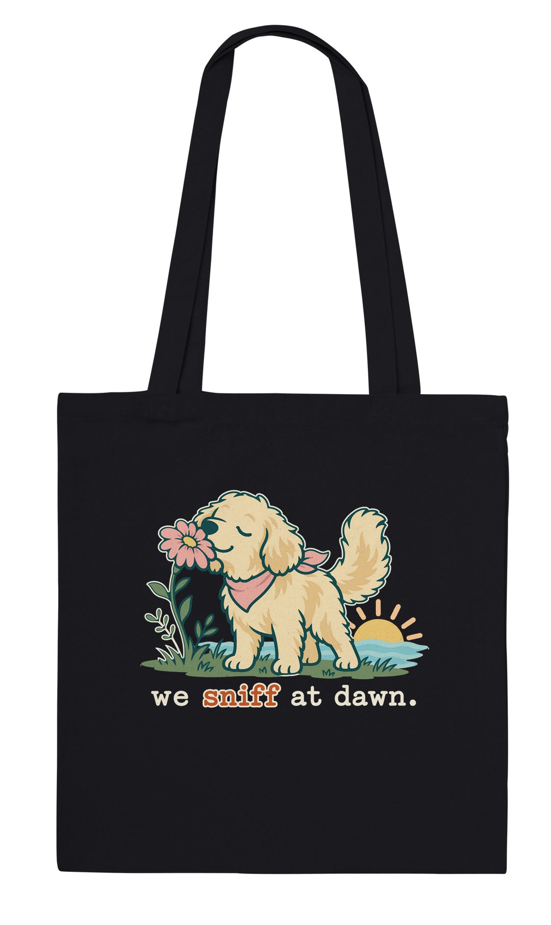 We Sniff at Dawn feel-good tote bag in black, Zen Koala Australia