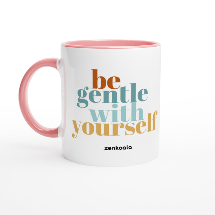 Be Gentle mug in pink: white with a pink rim, inside and handle, Zen Koala Australia