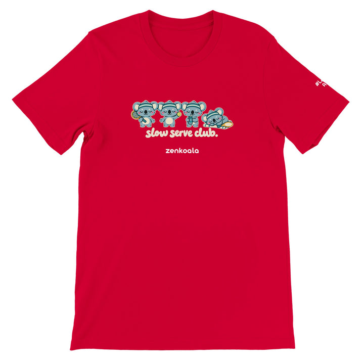 Slow Serve Club feel-good tee in red, Zen Koala Australia