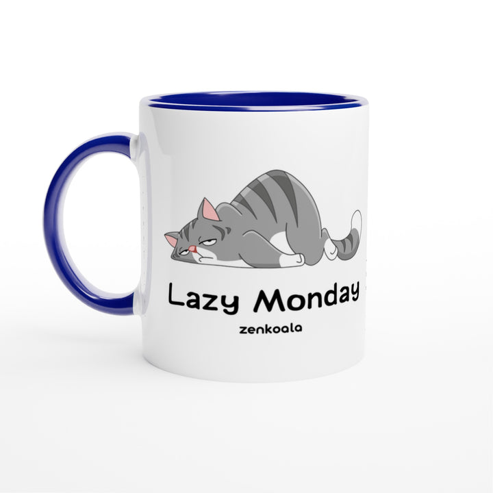 Lazy Monday mug in blue: white with a blue rim, inside and handle, Zen Koala Australia