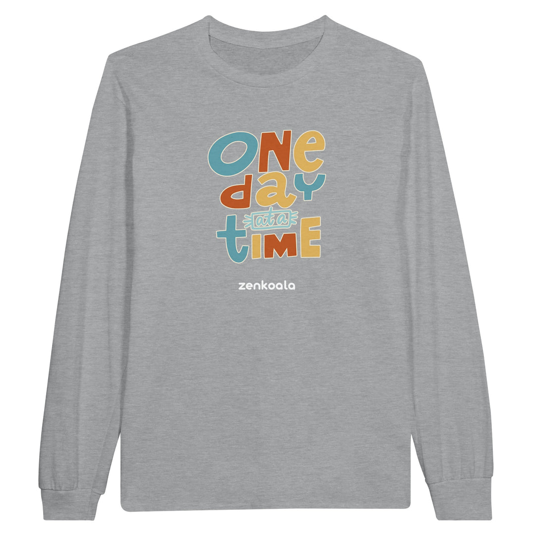 One Day at a Time feel-good long sleeve tee in sports grey, Zen Koala Australia