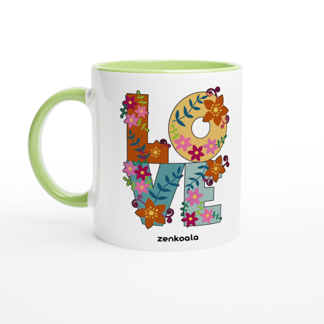 Love mug in green: white with a green rim, inside and handle, Zen Koala Australia