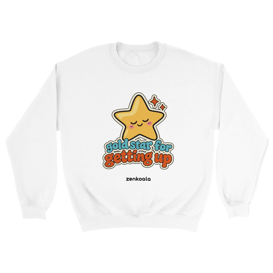 Gold Star for Getting Up feel-good sweatshirt in white, Zen Koala Australia