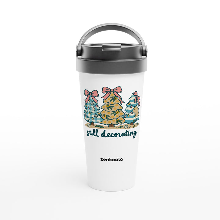 Still Decorating feel-good travel mug: three Christmas trees, Zen Koala Australia