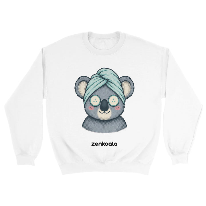 Koala Spa Day feel-good sweatshirt in white — Zen Koala Australia