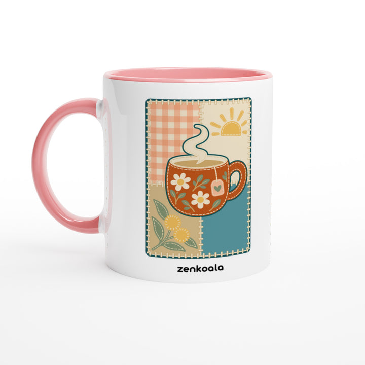 Cuppa Quilt mug in pink: white with a pink rim, inside and handle, Zen Koala Australia
