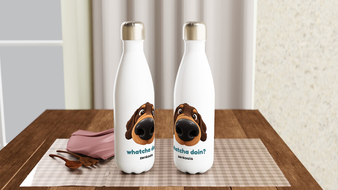 Two Whatcha Doin? water bottles on a table, Zen Koala Australia