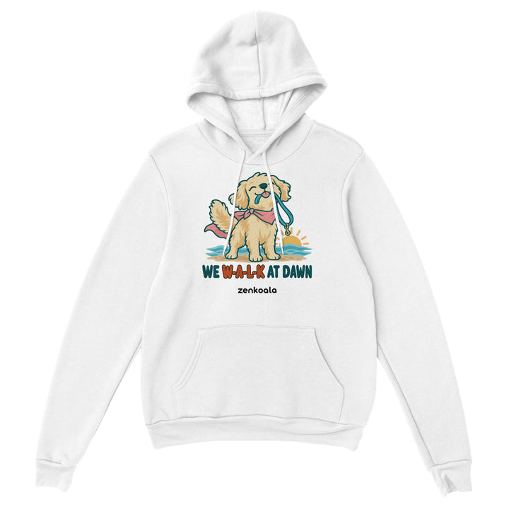 We Walk at Dawn feel-good hoodie in white, Zen Koala Australia