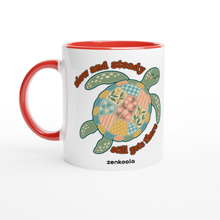 Slow and Steady Turtle mug in red: white with a red rim, inside and handle, Zen Koala Australia