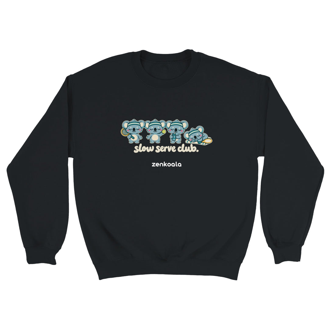 Slow Serve Club feel-good sweatshirt in black, Zen Koala Australia