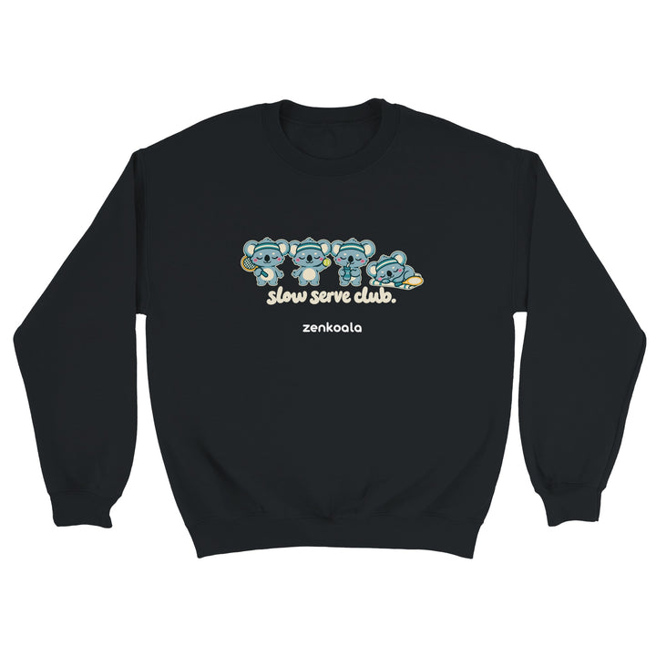 Slow Serve Club feel-good sweatshirt in black, Zen Koala Australia
