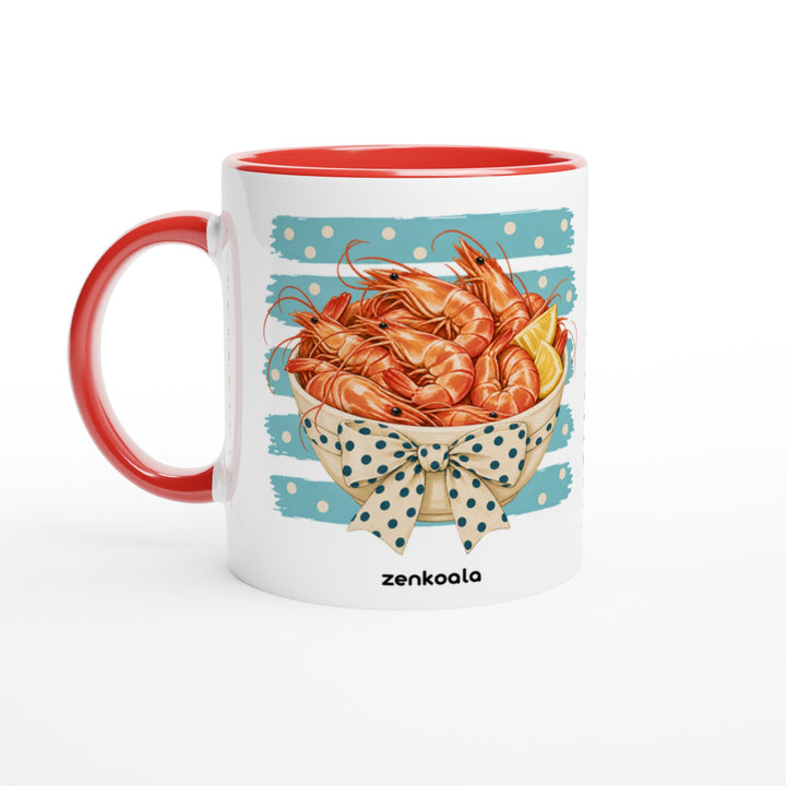 Prawns mug in red: white with a red rim, inside and handle, Zen Koala Australia