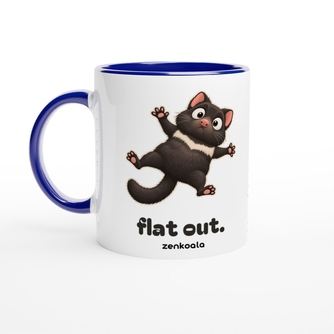 Flat Out mug in blue: white with a blue rim, inside and handle, Zen Koala Australia