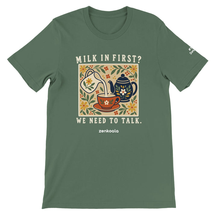 Milk in First feel-good tee in military green, Zen Koala Australia