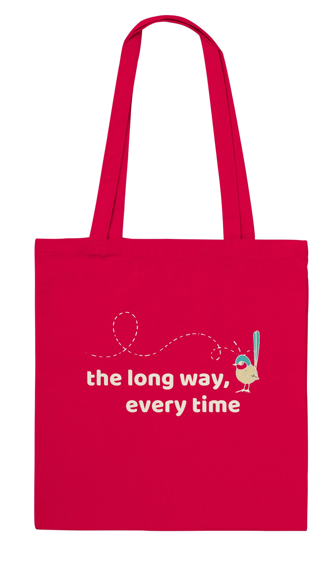 The Long Way Every Time feel-good tote bag in red, Zen Koala Australia