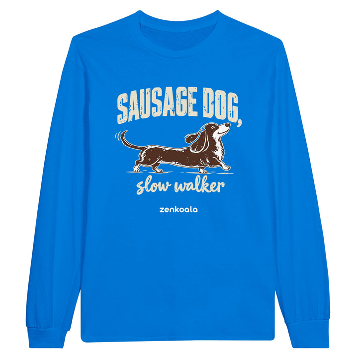Sausage Dog Slow Walker feel-good long sleeve tee in royal, Zen Koala Australia