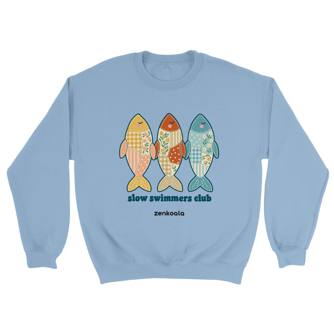 Slow Swimmers Club feel-good sweatshirt in light blue, Zen Koala Australia