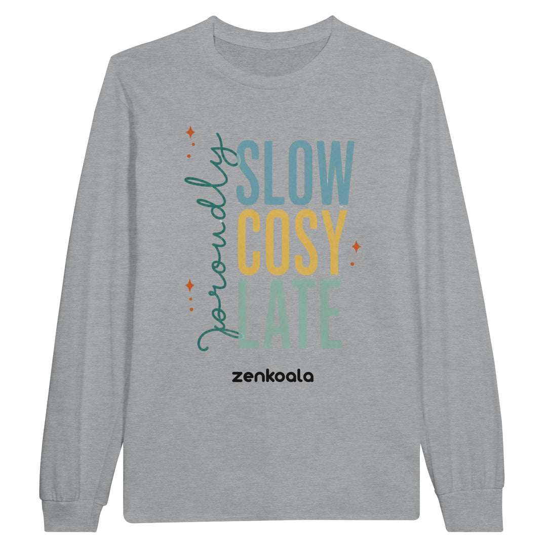 Proudly Slow Cosy Late long sleeve tee in sports grey — Zen Koala Australia