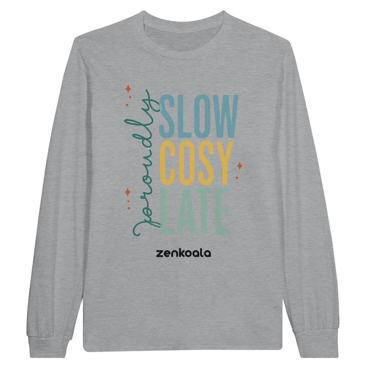 Proudly Slow Cosy Late long sleeve tee in sports grey — Zen Koala Australia