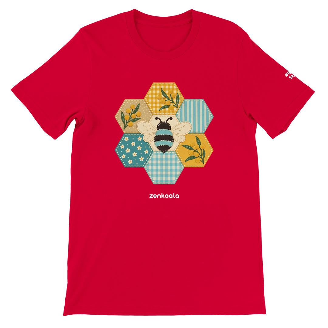 Honeycomb Bee feel-good tee in red, Zen Koala Australia
