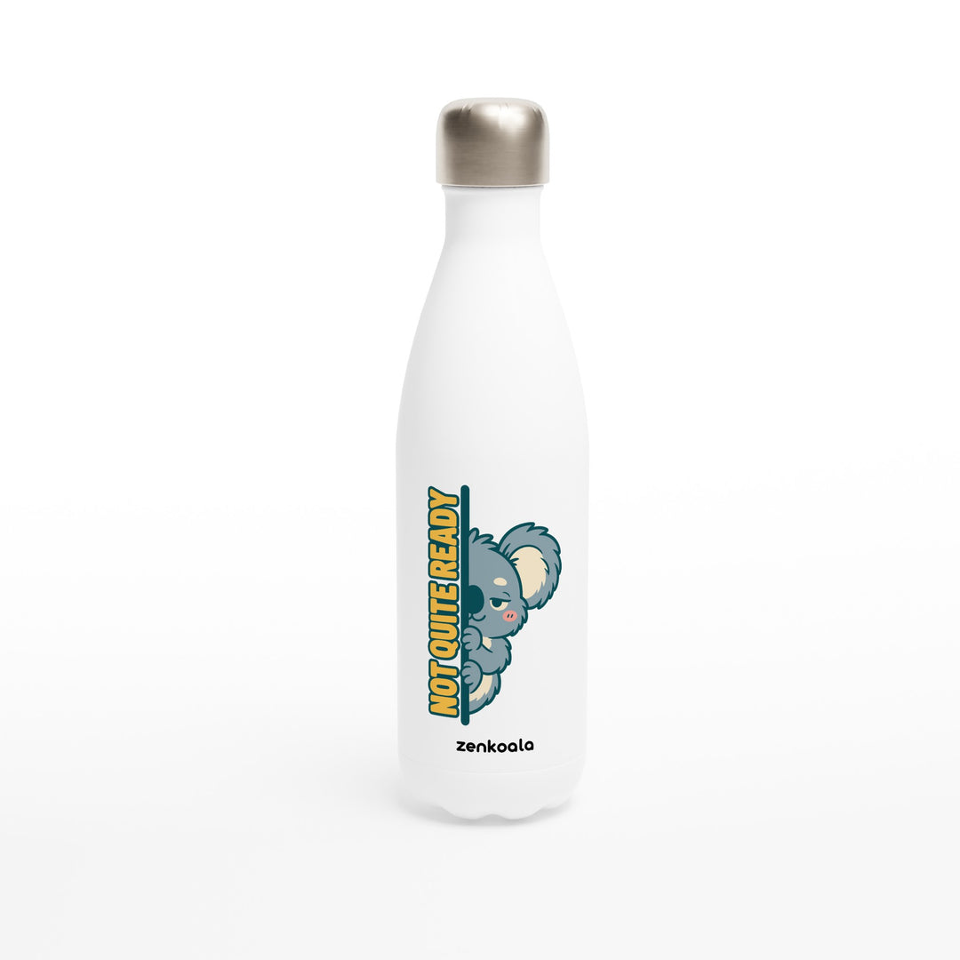 Not Quite Ready feel-good water bottle: a sleepy koala peeking round a doorway, Zen Koala Australia