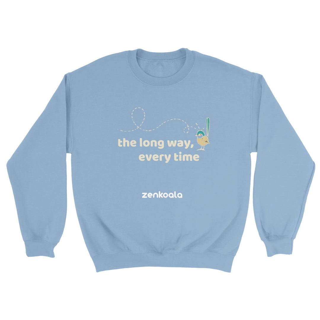 The Long Way Every Time feel-good sweatshirt in light blue — Zen Koala Australia