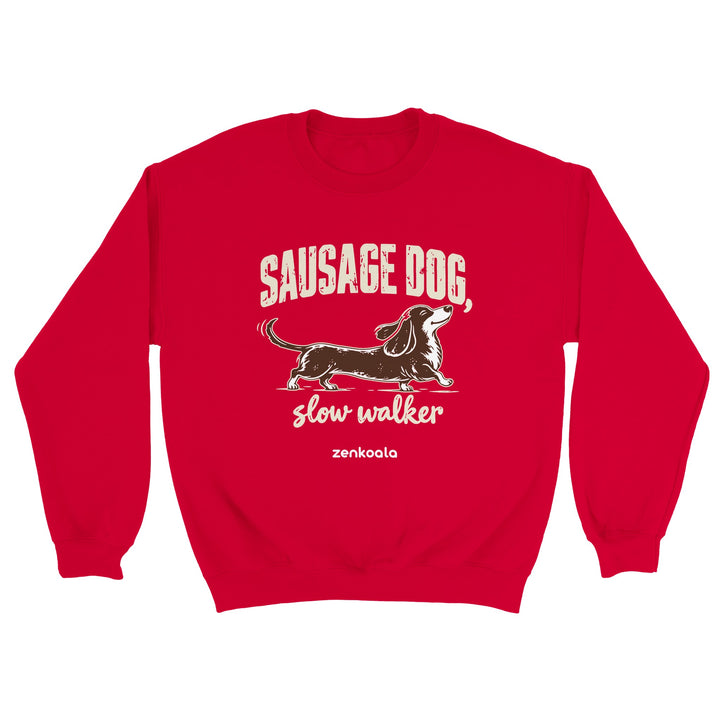 Sausage Dog Slow Walker feel-good sweatshirt in red, Zen Koala Australia