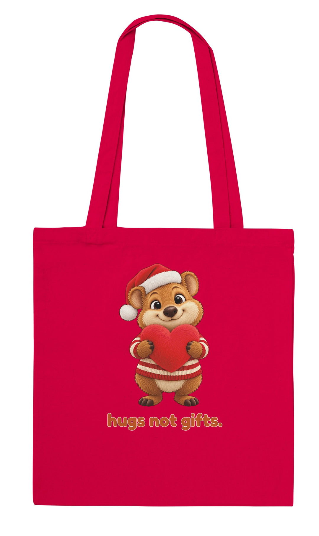 Hugs Not Gifts feel-good tote bag in red, Zen Koala Australia