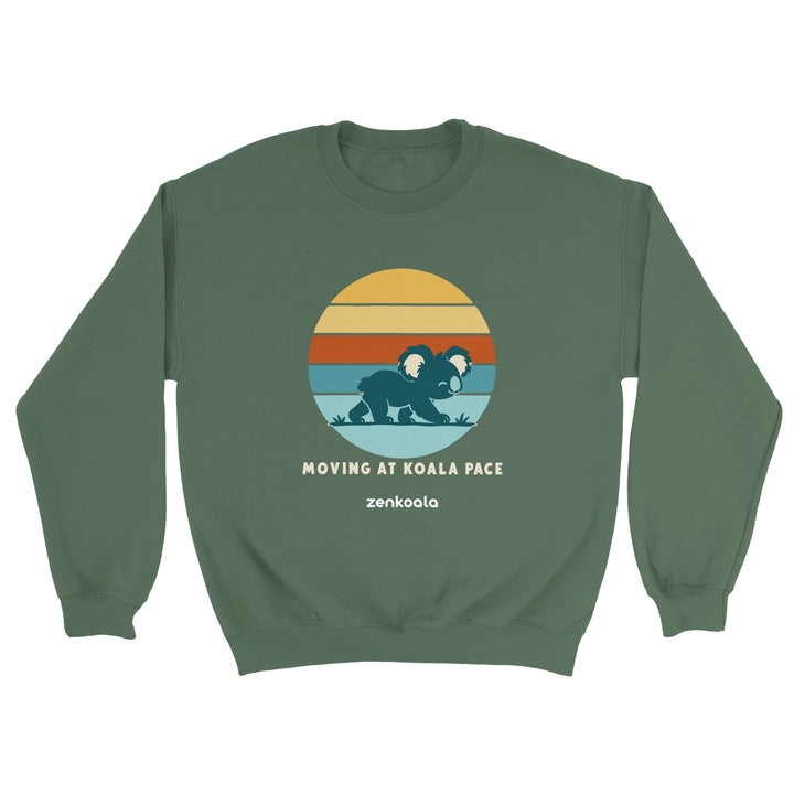 Moving at Koala Pace feel-good sweatshirt in military green, Zen Koala Australia
