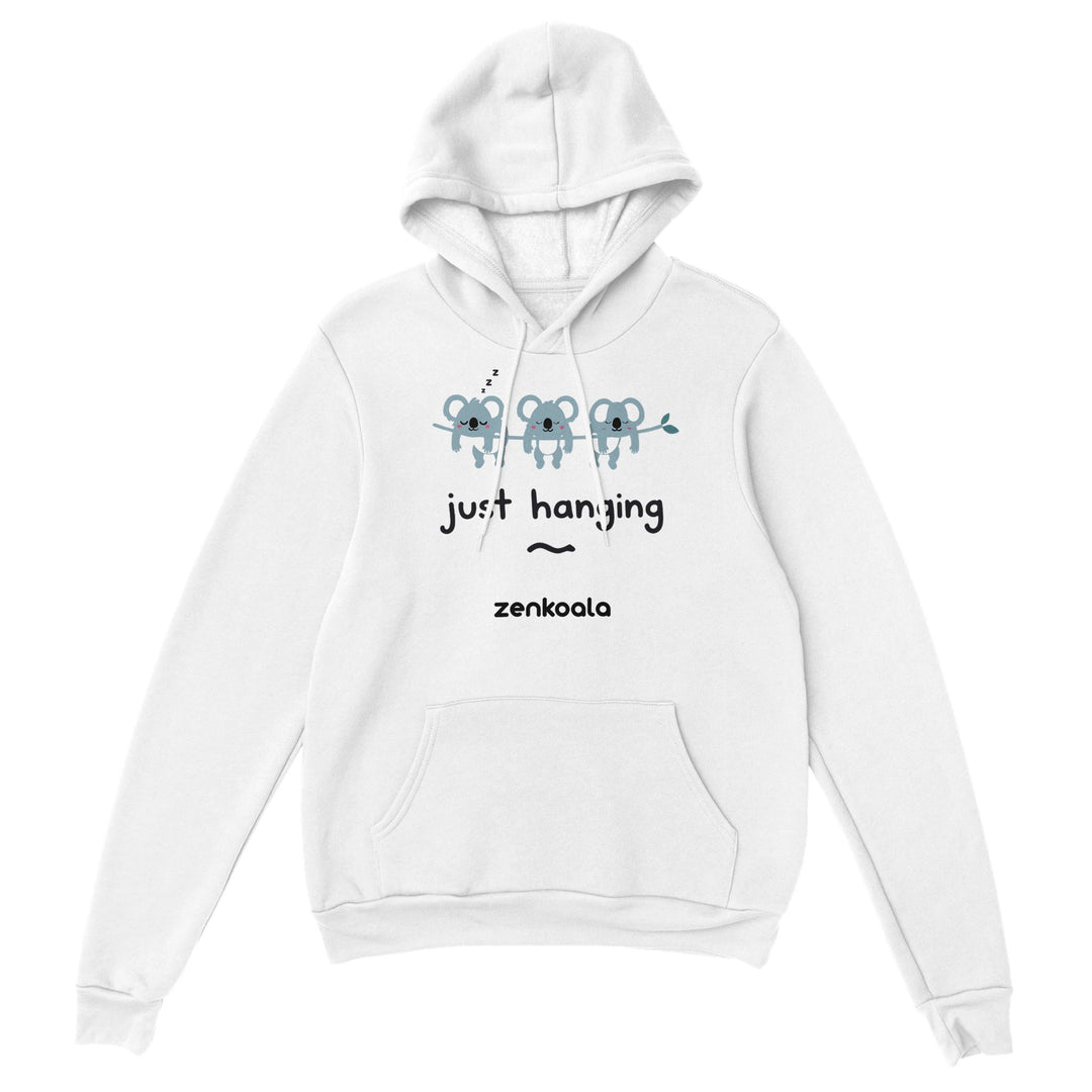 Just Hanging feel-good hoodie in White — Zen Koala Australia