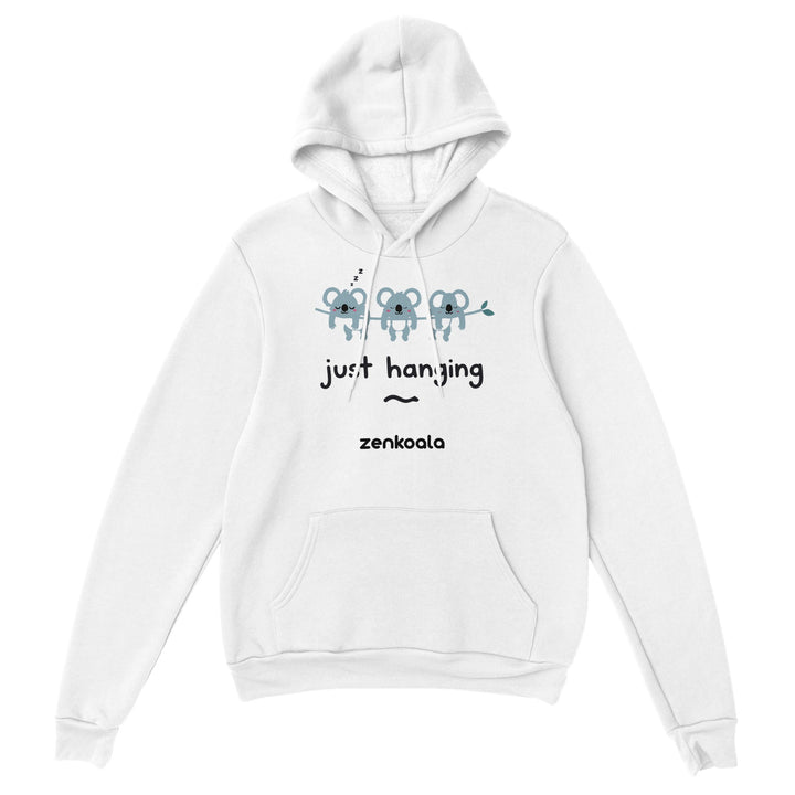Just Hanging feel-good hoodie in White — Zen Koala Australia