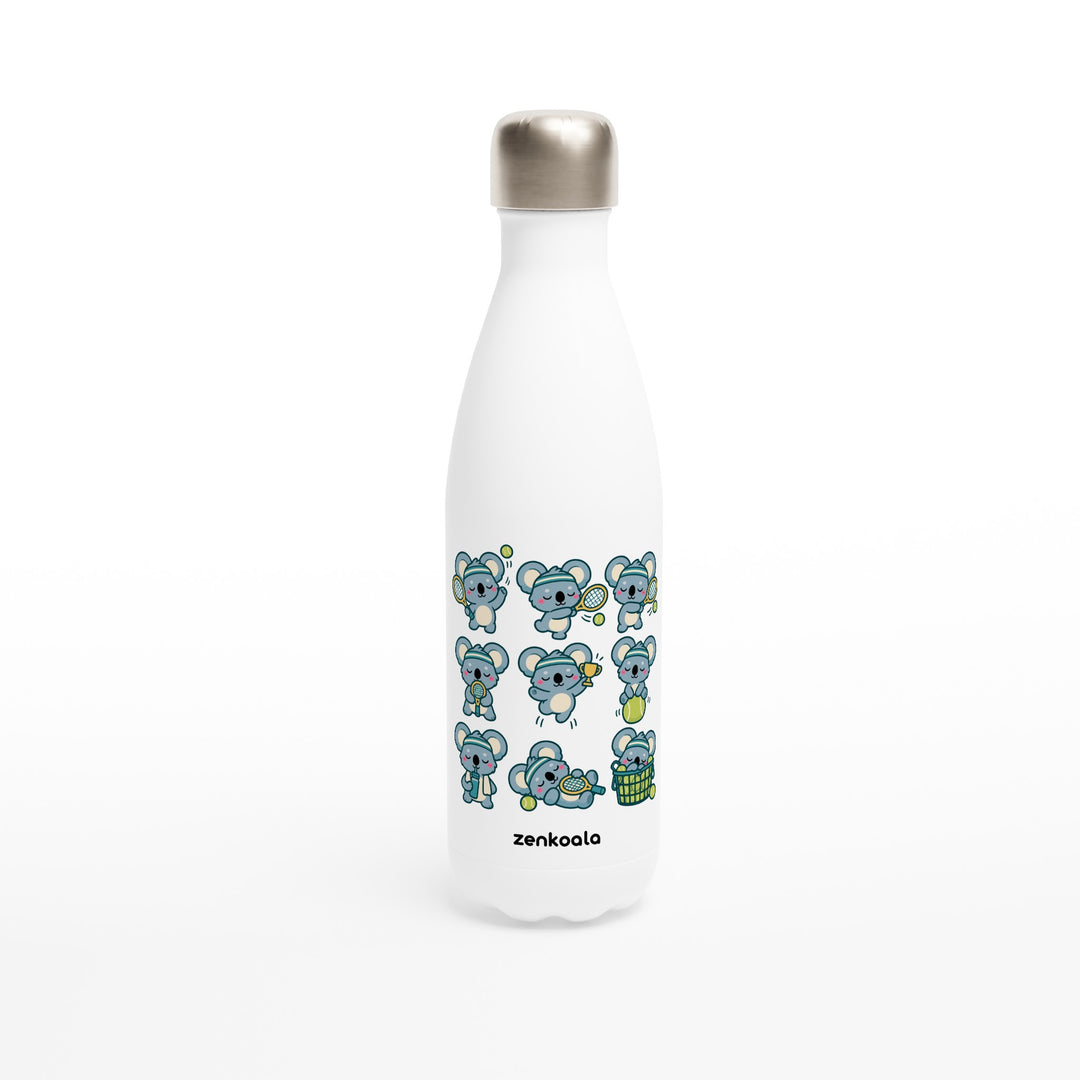 Tennis Koalas feel-good water bottle: nine koalas playing tennis, Zen Koala Australia