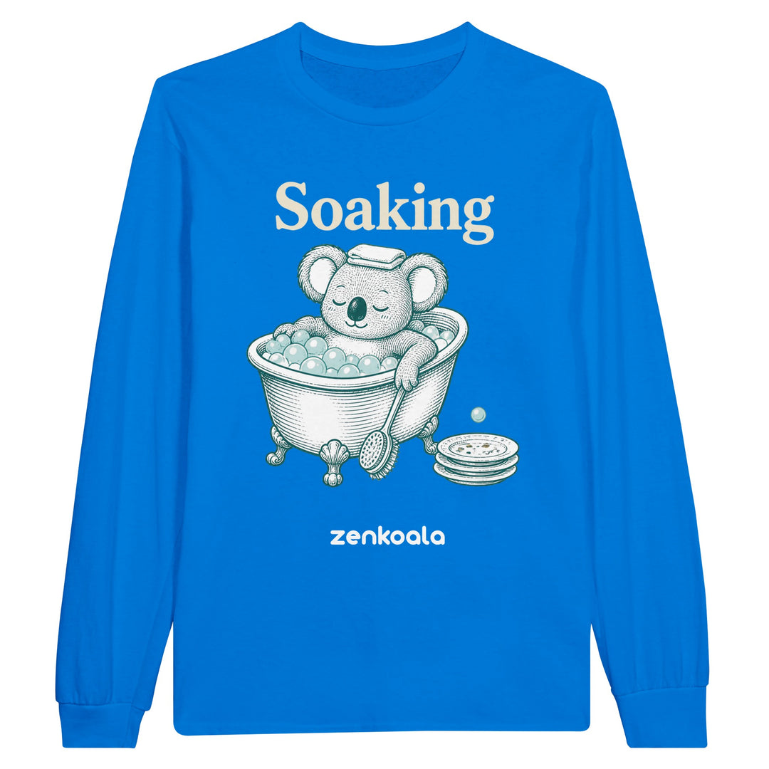 Soaking Koala Bath long sleeve tee in royal — Zen Koala Australia