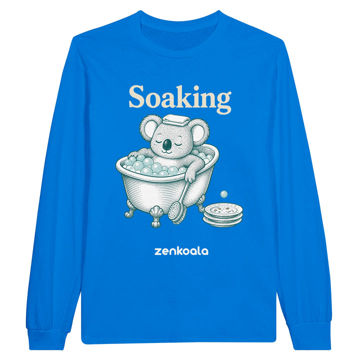 Soaking Koala Bath long sleeve tee in royal — Zen Koala Australia