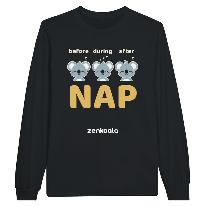 Before Nap Nap After Nap Koala long sleeve tee in black — Zen Koala Australia