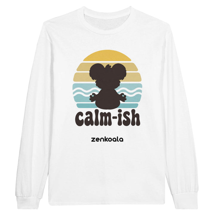 Calm-ish Retro Sunset Koala long sleeve tee in white — Zen Koala Australia