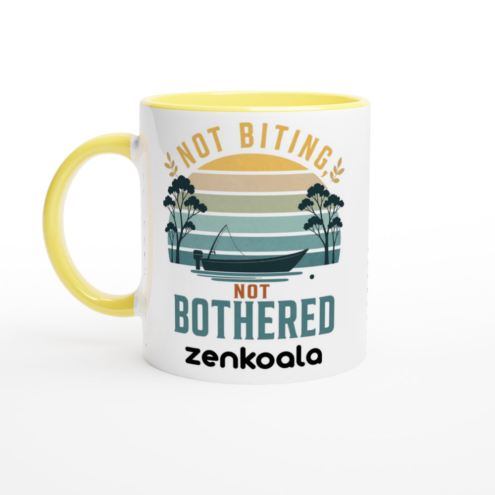 Not Biting Not Bothered feel-good mug, yellow inside — Zen Koala Australia