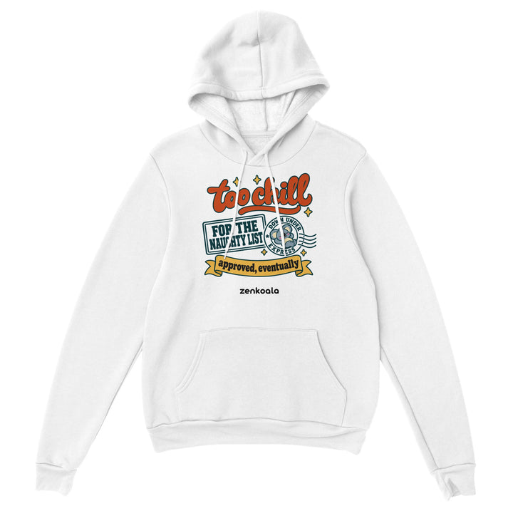 Too Chill for the Naughty List feel-good hoodie in white, Zen Koala Australia