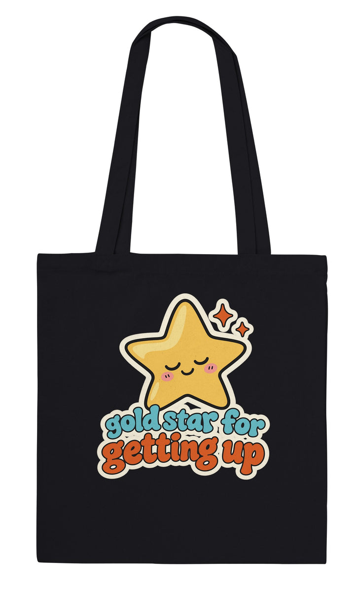 Gold Star for Getting Up feel-good tote bag in black, Zen Koala Australia