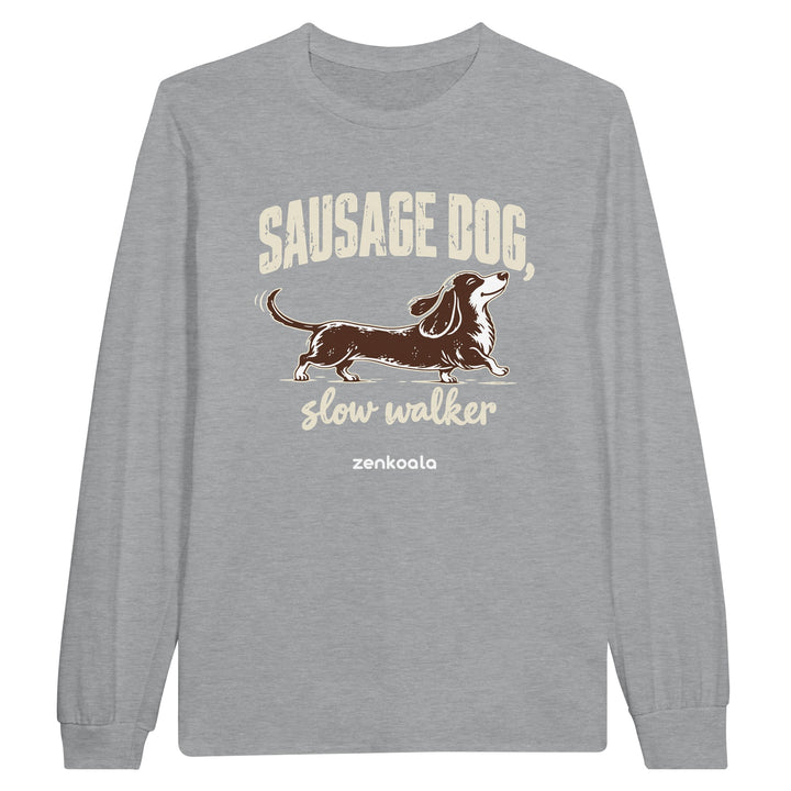 Sausage Dog Slow Walker feel-good long sleeve tee in sports grey, Zen Koala Australia