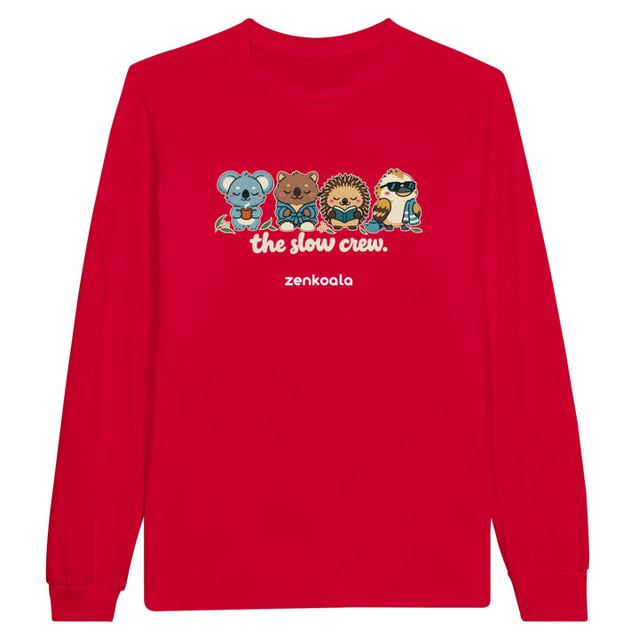 The Slow Crew feel-good long sleeve tee in red, Zen Koala Australia