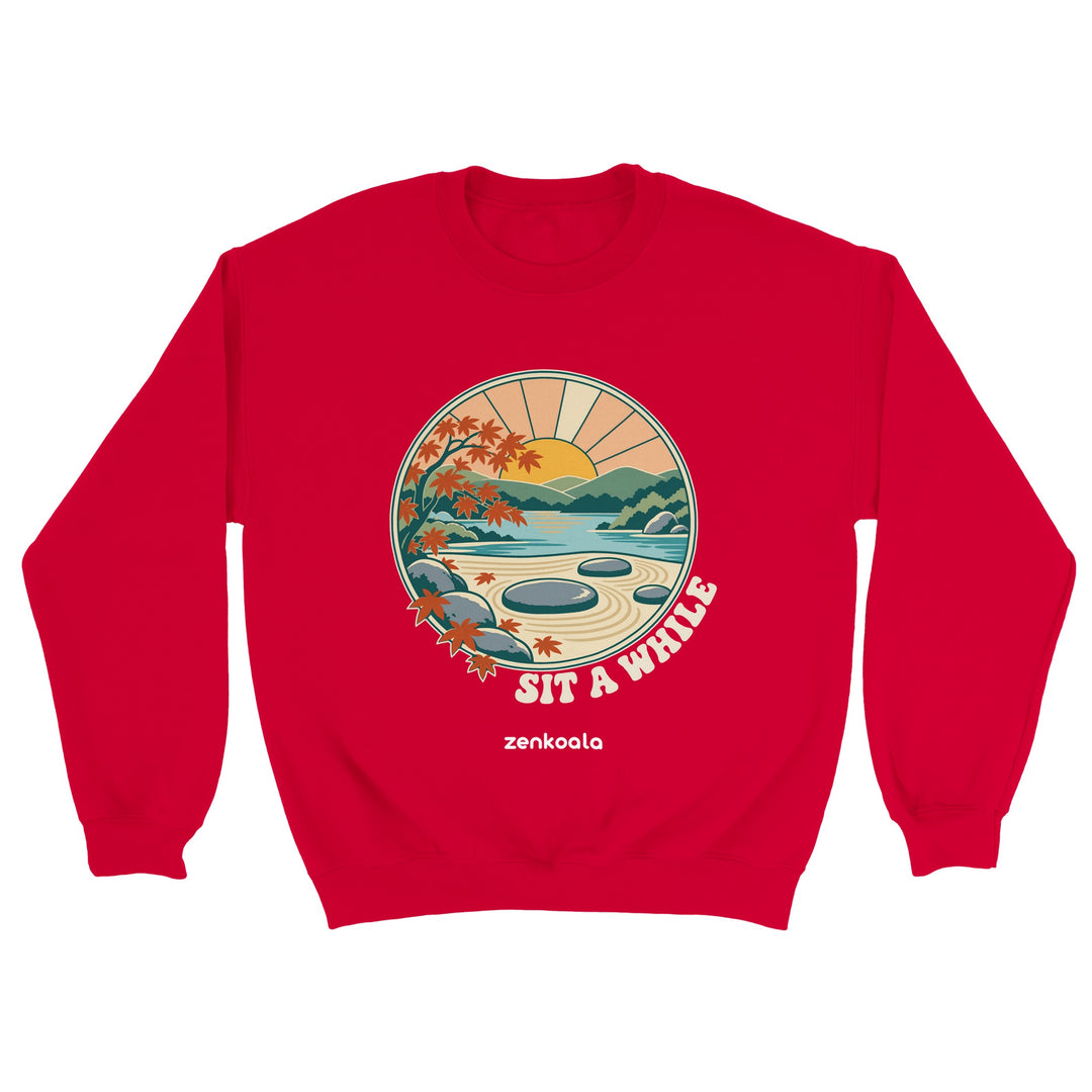 Zen Garden Sit a While feel-good sweatshirt in red, Zen Koala Australia