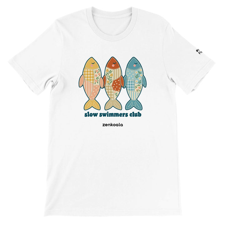 Slow Swimmers Club feel-good tee in white, Zen Koala Australia