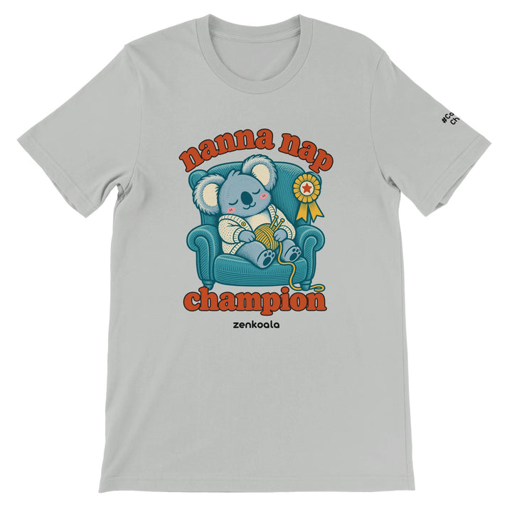 Nanna Nap Champion feel-good tee in silver, Zen Koala Australia