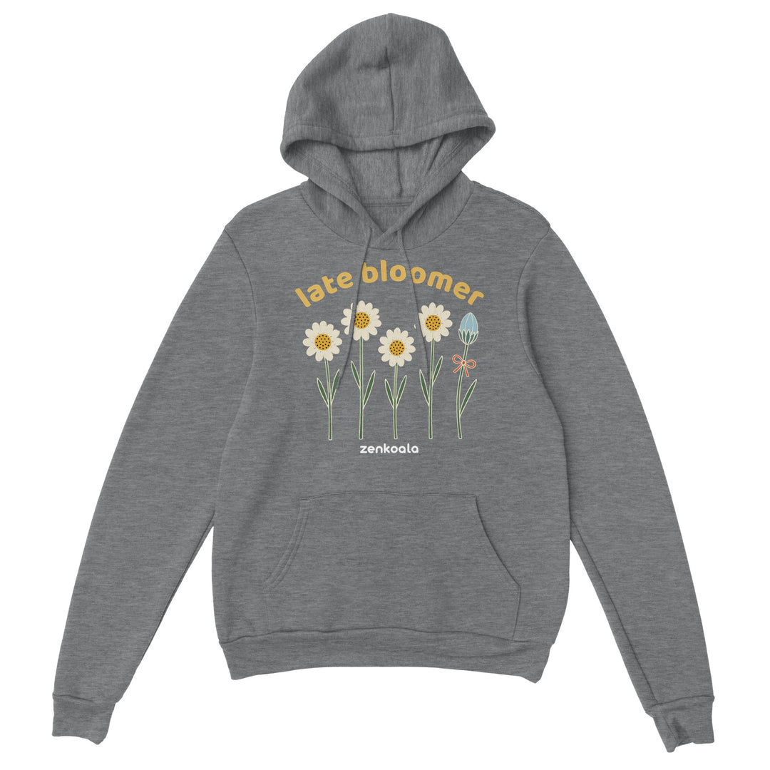 Late Bloomer feel-good hoodie in sport grey, Zen Koala Australia