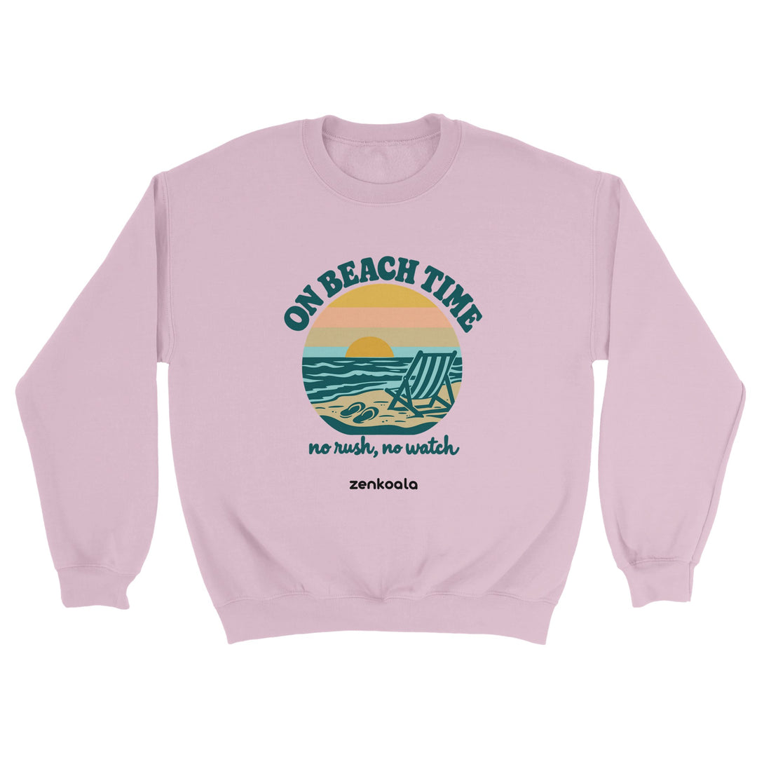 On Beach Time feel-good sweatshirt in light pink, Zen Koala Australia