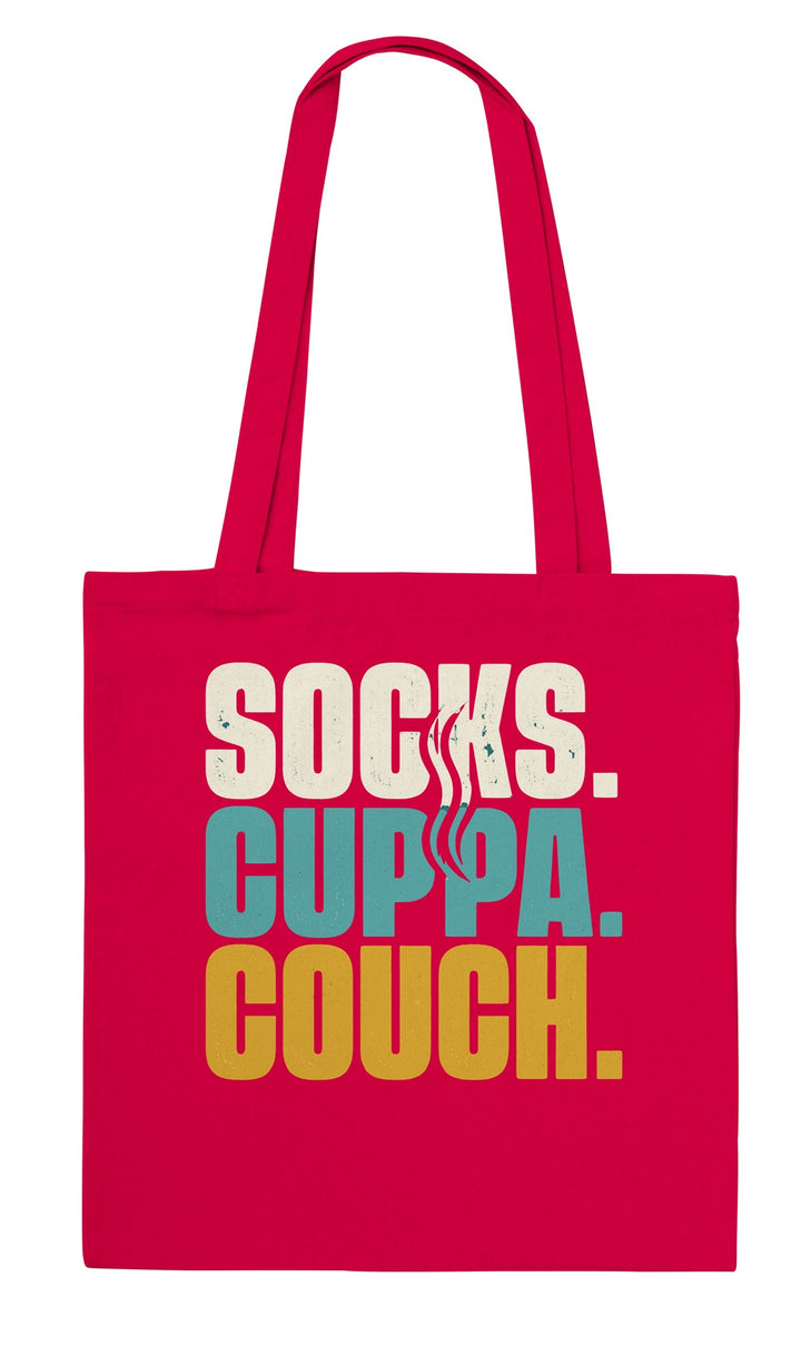 Socks Cuppa Couch feel-good tote bag in red, Zen Koala Australia