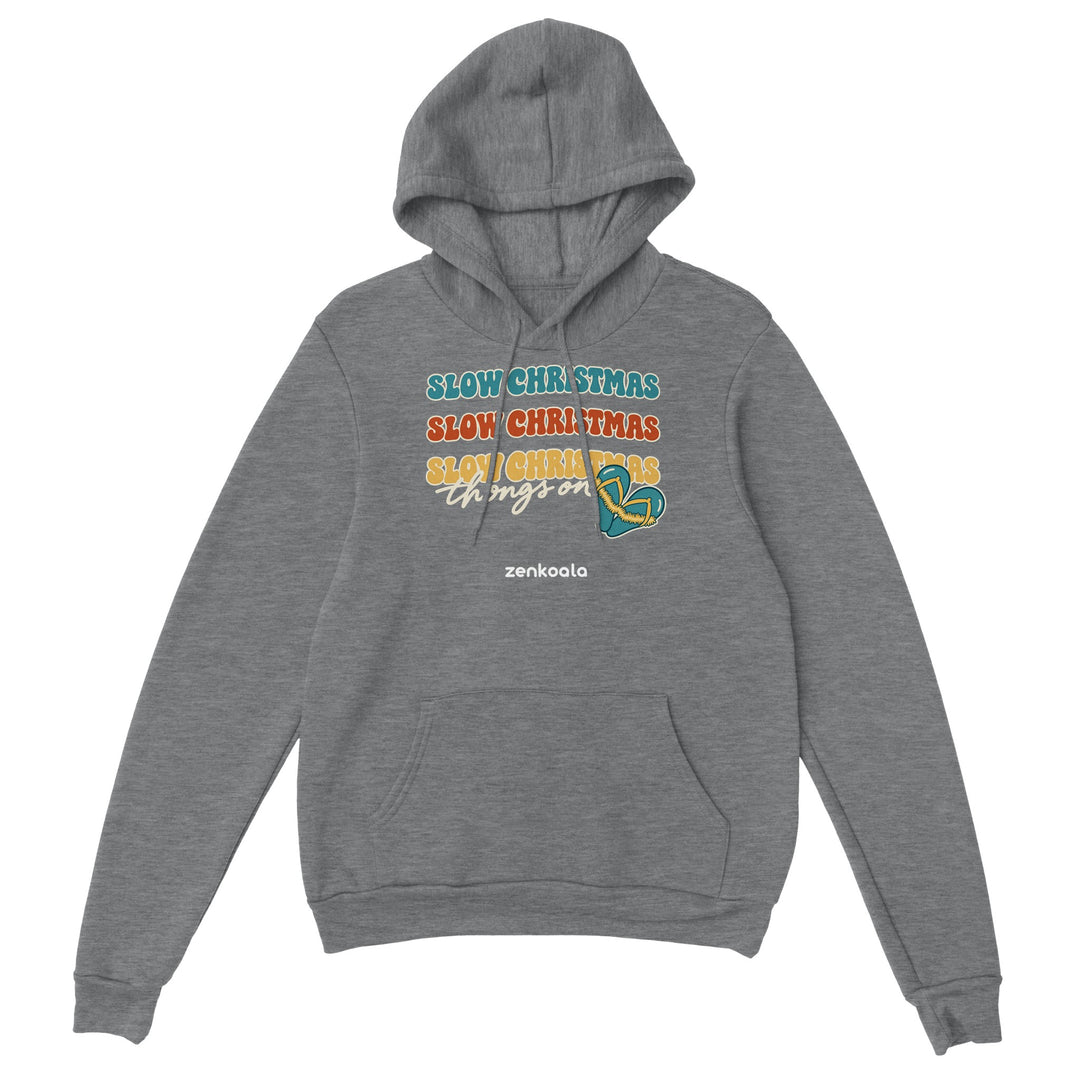 Slow Christmas Thongs On feel-good hoodie in sport grey, Zen Koala Australia