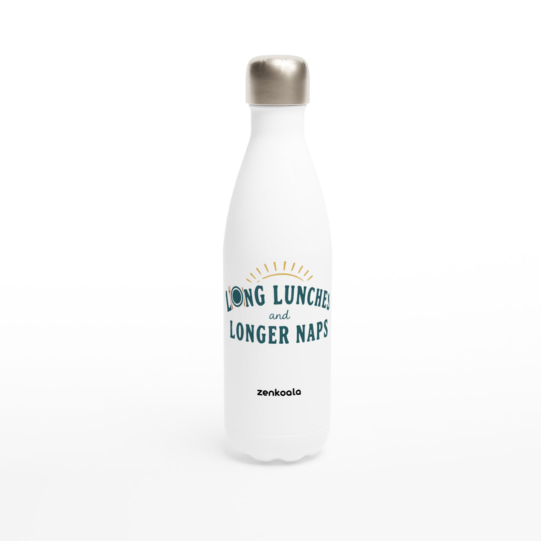 Long Lunches and Longer Naps feel-good water bottle: retro lettering for a slow Aussie afternoon, Zen Koala Australia
