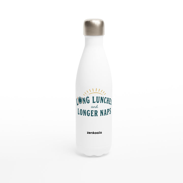 Long Lunches and Longer Naps feel-good water bottle: retro lettering for a slow Aussie afternoon, Zen Koala Australia